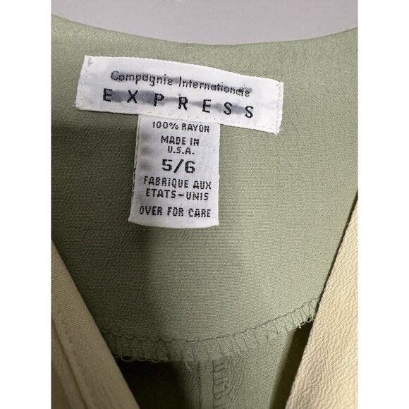 VTG Express Maxi Dress Womens Size 5/6 Sage Green Short Sleeve Tie Front Ballet - Picture 4 of 5